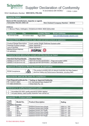 Iconic Single Switched Socket Outlet Declaration of Conformity