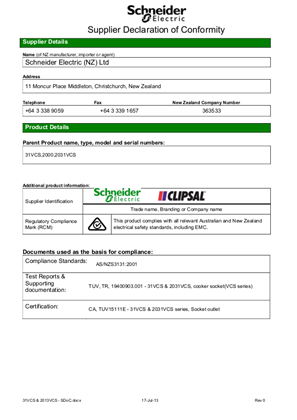 Classic C2000 Series, 31VCS,2000,2031VCS, Declaration of Conformity
