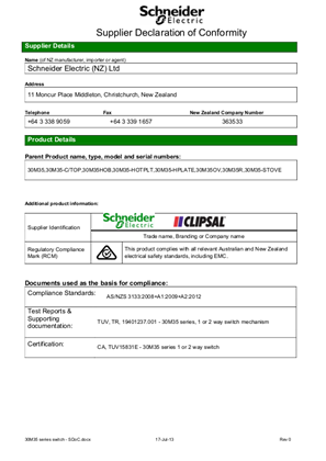 Clipsal - Mechanisms, Declaration of Conformity
