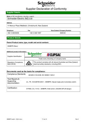 Clipsal - Mechanisms, 30MBPR, Declaration of Conformity