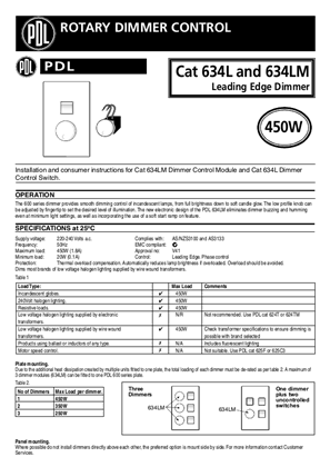 600 Series installation and instructions for 634LM dimmer contorl module and 634L dimmer control switch