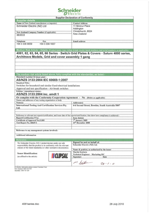 Saturn Series, Declaration of Conformity