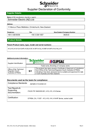 Standard Series, Declaration of Conformity