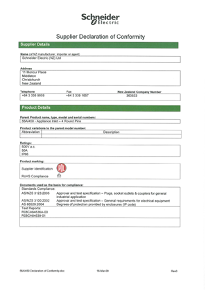 56 Series, 56AI450, Declaration of Conformity