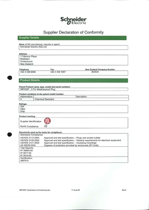 56 Series, 56P320F, Declaration of Conformity