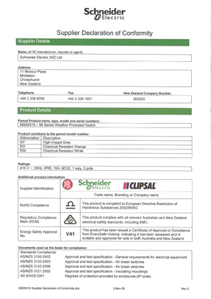 56 Series, 56SW316, Supplier Declaration of Conformity
