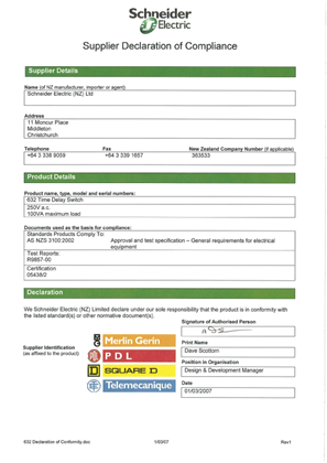 600 Series, 632, Declaration of Conformity