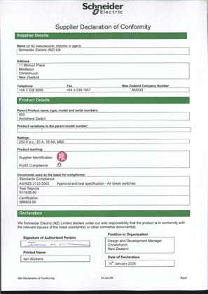 600 Series, 663, Declaration of Conformity