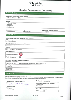 600 Series, 664, Declaration of Conformity