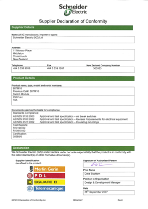 600 Series, 687M10, Declaration of Conformity