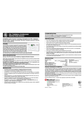 600 Series installation and operating instructions for thermal protected double socket outlet 695T