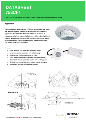Technical Datasheet for 753CF1 1 Channel PIR Sensor with Gimble