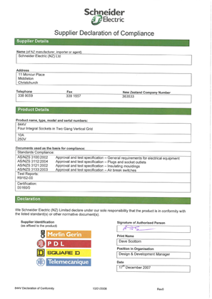 Modena 800 Series, 844V, Declaration of Conformity