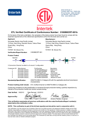 ETL Verified Certificate of Conformance