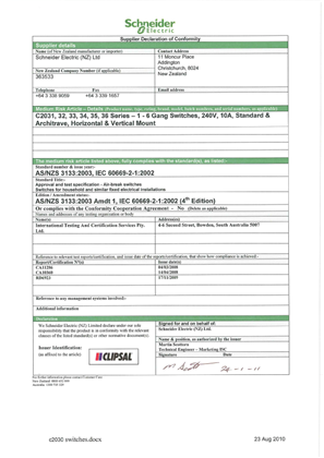 Classic C2000 Series, C2030 Switches, Supplier Declaration of Conformity