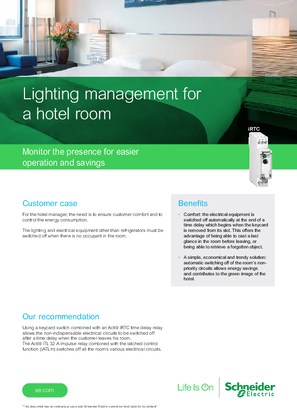 Lighting management for a hotel room