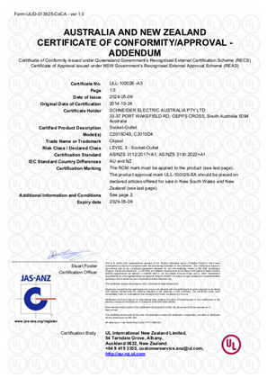Clipsal, C2015D4S and C2015D4 socket outlets, Certificate, RCM, ULNZ LTD