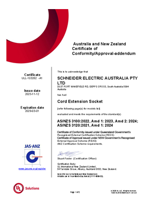 56 Series, Socket Cord Extension, Certificate, RCM, ULNZ LTD