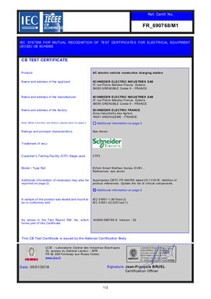 EVlink Smart Wallbox - EVB1 - CB Test Certificate