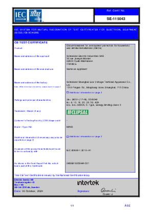 CB cert for MAX9 MCB