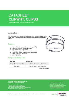 Technical Data Sheet for CLIPWHT & CLIPSS Clipper Light Fitting Kit