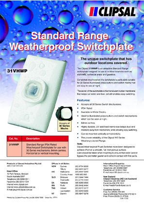 Standard range weatherproof switchplate, the unique switchplate that has outdoor locations covered