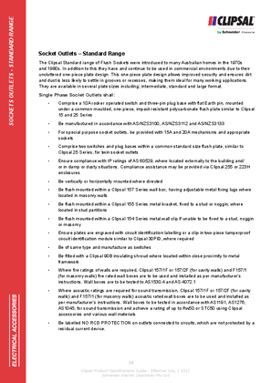 Technical Specifications - Socket Outlets - Standard Range