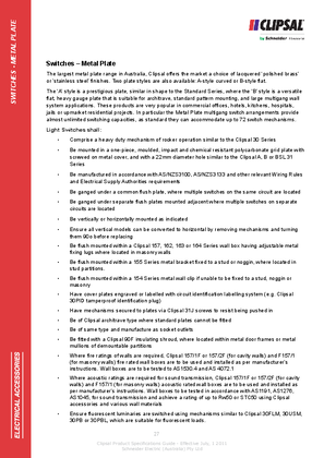 Technical Specifications - Switches - Metal Plate