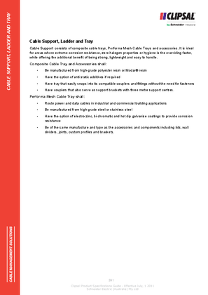 Technical Specifications - Cable Support Ladder and Tray