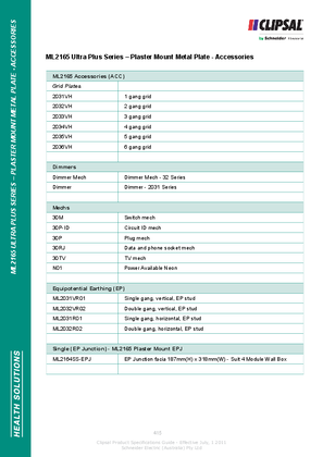 Technical Specifications - ML2165 Ultra Plus Series - Plaster Mount Metal Plate - Accessories