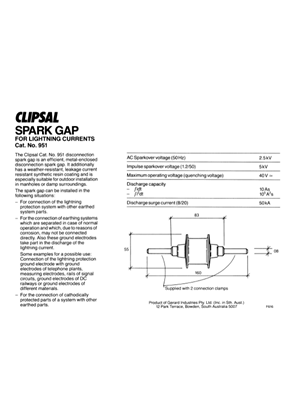 General Instructions - Spark Gap for Lightning currents Cat. No. 951 - F616