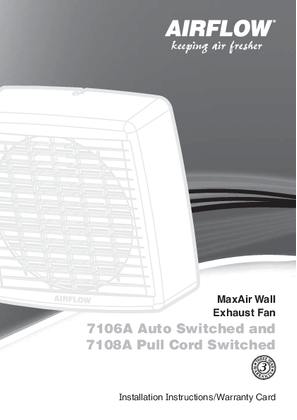 Installation Instructions - F1698/03 - 7106A, 7108A MaxAir Wall Exhaust Fan, 19005