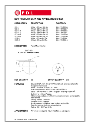 Product Data Sheet - Panel Mount Socket