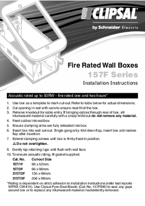 Installation Instructions - F1255/04 - 157 Series Fire Rated Wall Boxes, 21105