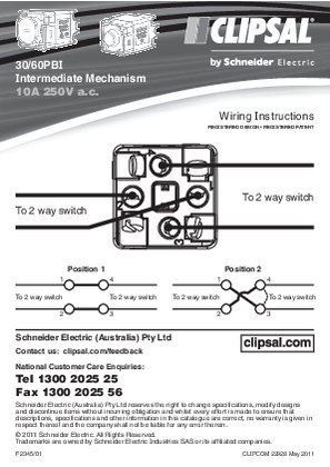 Installation Instructions - F2345/01 - 30/60PBI Intermediate Mechanism 10A 250V, 22928