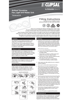 Installation Instructions - F2053/03 - 7600ATP Airflow Sunshine Fan, Light and Heater Unit, Fitting Instructions, 115464