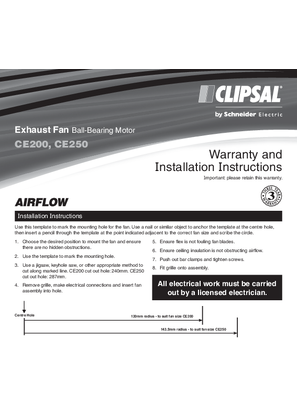 Installation Instructions - F1151/06 - CE200, CE250 Exhaust Fan Ball-Bearing Motor, 115303