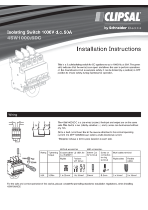 Installation Instructions - F2401/01 - 4SW1000/6DC Isolating Switch 1000V d.c. 50A, 25127
