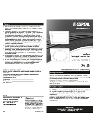 Installation Instructions - F2475 - CEF30 Series Airflow Ceiling Exhaust Fan, 214151