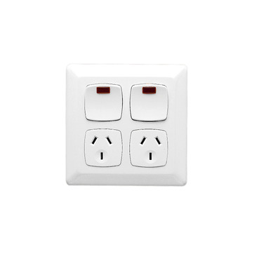 Prestige Series, Twin Switch Socket Outlet 250V, 10A, Vertical, Large Format Size, Neon