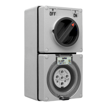 Clipsal - 56 Series, Switched Socket Outlet, 500V, 10A, 7 Round PIN, IP66, 3 Pole, Surface Mount