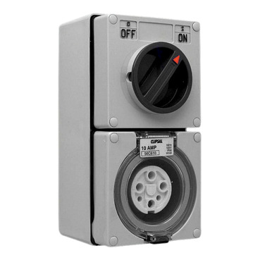 Clipsal - 56 Series, Switched Socket Outlet, 500V, 10A, 6 Round PIN, IP66, 3 Pole, Surface Mount