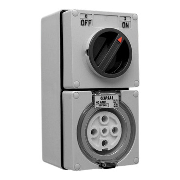 Clipsal - 56 Series, Switched Socket Outlet, 500V, 40A, 5 Round PIN, IP66, 3 Pole, Surface Mount