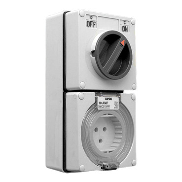 Clipsal - 56 Series, Switched Socket Outlet, 250V, 10A, 3 Round PIN, IP66, 1 Pole, Light