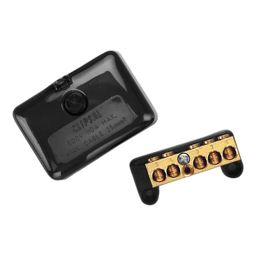 Clipsal - Max 4, Mini Neutral Link, 100mm500 V 5 Hole With Cover Back Wiring Black