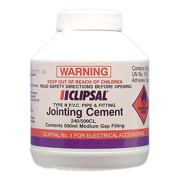 Clipsal - Cable Management, PVC Medium Gap Filling Clear Cement, 500ml Bottle With Brush