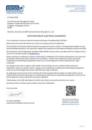 Clipsal, 9016TCM to 9032CHD conduit series, Certificate, RCM, EESS LTD