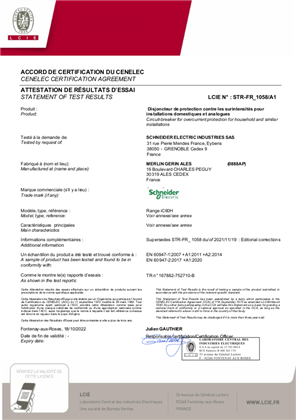 CCA Certificate for MCB iC60H according to EN 60947-2