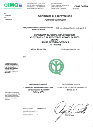 IMQ certificate
