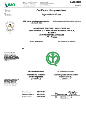 Certificate iTL IMQ according to EN 60669-2-2
